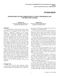 Evaporators for High Temperature Lift Vapor Compression Loop for Space Applications