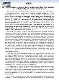 Repercussions of Surah Al-Masad on Quraish and the Early Muslims and on Today’S Tyrants and the Dawah Carriers