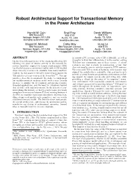 Robust Architectural Support for Transactional Memory in the Power Architecture