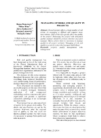 Managing of Risks and Quality in Projects