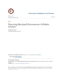 Protecting Maryland's Environment: a Holistic Solution Douglas F
