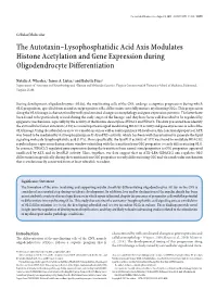 The Autotaxin–Lysophosphatidic Acid Axis Modulates Histone Acetylation and Gene Expression During Oligodendrocyte Differentiation