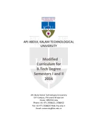 Modified Curriculum for B.Tech Degree Semesters I and II