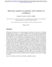 Sanctions, Partner Recognition, and Variation in Mutualism