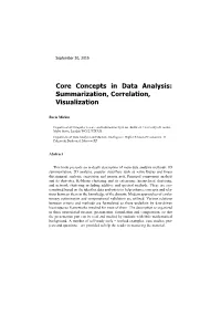 Core Concepts in Data Analysis: Summarization, Correlation, Visualization