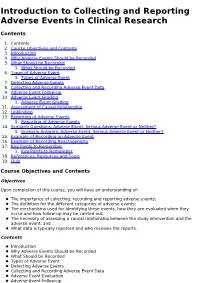 Introduction to Collecting and Reporting Adverse Events in Clinical Research