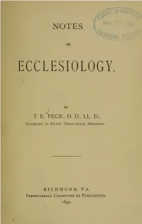 Notes on Ecclesiology