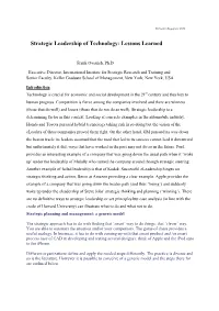 Strategic Leadership of Technology: Lessons Learned