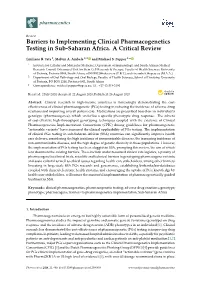 Barriers to Implementing Clinical Pharmacogenetics Testing in Sub-Saharan Africa