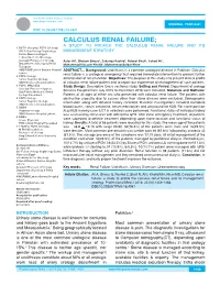 Calculus Renal Failure; a Study to Profile the Calculus Renal Failure and Its 1