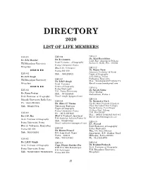 Directorylist of Life Members 2020 List of Life Members