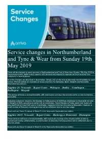Service Changes in Northumberland and Tyne & Wear from Sunday 19Th