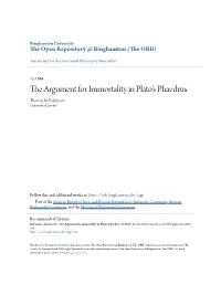 The Argument for Immortality in Plato's Phaedrus Thomas M