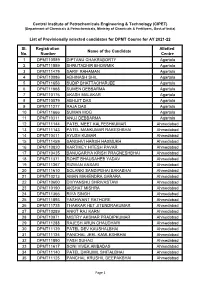 Sl. No. Registration Number Name of the Candidate Allotted Centre 1