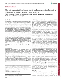 The Prion Protein Inhibits Monocytic Cell Migration by Stimulating Β1 Integrin Adhesion and Uropod Formation Dion D