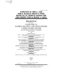 Nominations Of: Sheila C. Bair Mark B