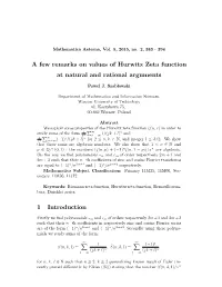 A Few Remarks on Values of Hurwitz Zeta Function at Natural and Rational Arguments