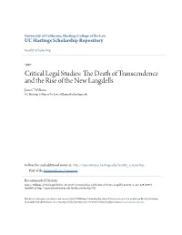 Critical Legal Studies: the Ed Ath of Transcendence and the Rise of the New Langdells Joan C