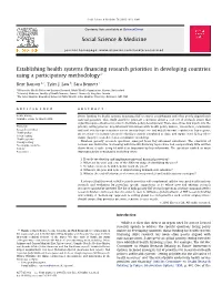 Establishing Health Systems Financing Research Priorities in Developing