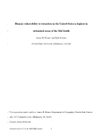 Human Vulnerability to Tornadoes in the United States Is Highest In