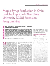 Maple Syrup Production in Ohio and the Impact of Ohio State University (OSU) Extension Programming
