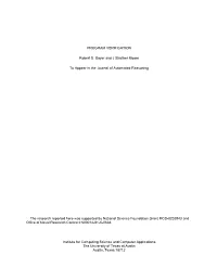 PROGRAM VERIFICATION Robert S. Boyer and J