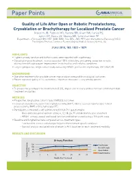 Quality of Life After Open Or Robotic Prostatectomy, Cryoablation Or