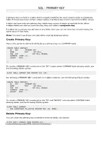 Sqlite/Sqlite Primary Key.Htm Copyright © Tutorialspoint.Com