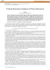 Critical Discourse Analysis of News Discourse