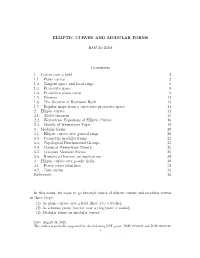 ELLIPTIC CURVES and MODULAR FORMS Contents 1. Curves Over A