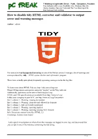 How to Disable Tidy HTML Corrector and Validator to Output Error and Warning Messages