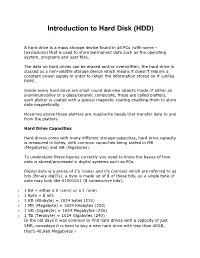Introduction to Hard Disk (HDD)