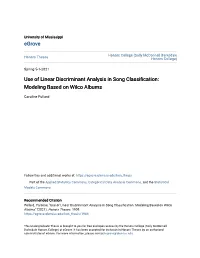 Use of Linear Discriminant Analysis in Song Classification: Modeling Based on Wilco Albums