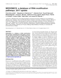 MODOMICS: a Database of RNA Modification Pathways. 2017 Update