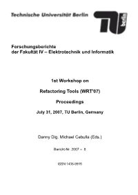 1St Workshop on Refactoring Tools (WRT'07)