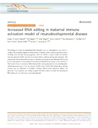 Increased RNA Editing in Maternal Immune Activation Model of Neurodevelopmental Disease