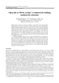 Open Pit Or Block Caving? a Numerical Ranking Method for Selection