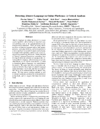 Detecting Abusive Language on Online Platforms: a Critical Analysis