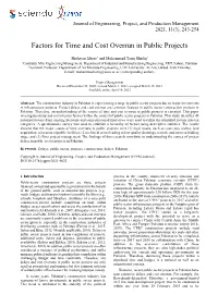 Factors for Time and Cost Overrun in Public Projects
