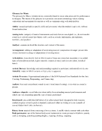 Glossary for Music the Glossary for Music Includes Terms Commonly Found in Music Education and for Performance Techniques