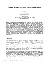 Heuristic Evaluation in Game and Gamification Development