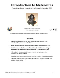 Introduction to Meteorites Developed and Compiled by Larry Lebofsky, PSI