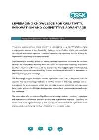 Leveraging Knowledge for Creativity Innovation and Competitive