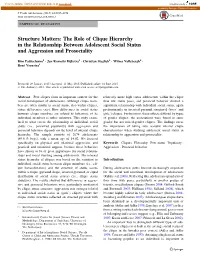 The Role of Clique Hierarchy in the Relationship Between Adolescent Social Status and Aggression and Prosociality