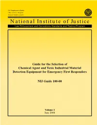 Guide for the Selection of Chemical Agent and Toxic Industrial Material Detection Equipment for Emergency First Responders