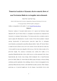 Numerical Analysis of Dynamic Electro-Osmotic Flows of Non-Newtonian Fluids in Rectangular Microchannels
