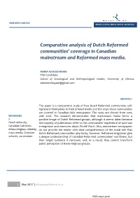 Comparative Analysis of Dutch Reformed Communities' Coverage In