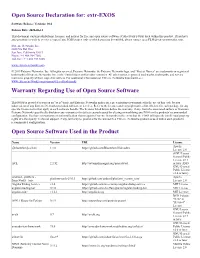 Extr-EXOS Warranty Regarding Use of Open Source Software Open
