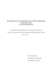 An Explanation of Learning Theories and Their Application in the Classroom: a Critical Perspective