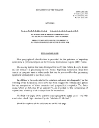 Geographical Classification Is Provided for the Guidance of Reporting Institutions in Preparing Reports on the Treasury International Capital (TIC) Forms